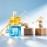 Diffuseur de parfum pour voiture en verre avec logo personnalisé, en bois mat et liège, 5ml, 10ml, 12ml, 15ml, en forme de cube, à suspendre au rétroviseur, avec dégradé de couleurs
