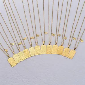 Kişiselleştirilmiş grafik astroloji kare 12 zodyak tarot kart güverte takı özel altın paslanmaz çelik burç kolye kolye