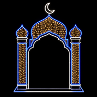 Moschee-Metallrahmen mit Blauem Umriss, Minarett und Halbmond-Ramadan-Motiv-Beleuchtung für Platz- und Straßenlaternen, Festdekoration IP65