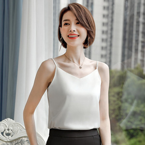 Women's Camisole Tank Top Solid Color White Polyester Fiber V-Neck Sleeveless Base Layer For Work Or Casual Wear - Product Image 1