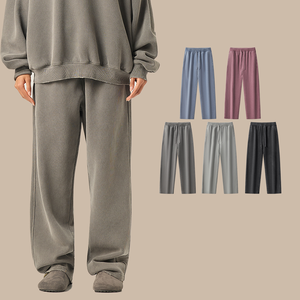 Pantalon de survêtement coupe droite 350G, couleur vintage délavée, style ample, personnalisable, grammage lourd, style streetwear, coupe épurée - Product Image 2