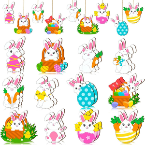 Venta al por mayor 24 piezas de alta calidad adornos de madera de Pascua primavera huevo conejo zanahoria decoraciones colgantes - Product Image 5