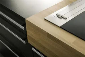 Tablero de partículas de grano de madera moderno negro armarios de cocina usados con Isla