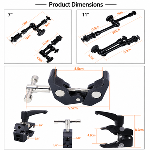Kit Bras Magique <span class=keywords><strong>7</strong></span>" et 11" avec Pince Crabe et Griffe Froide, Vis 1/4 pour Téléphone, Caméra d'Action et Studio - Product Image 2
