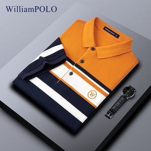 폴 엠퍼러 여름 반팔 티셔츠 남성용 카라 순면 셔츠 스트라이프 통기성 얇은 상의 - Product Image 3