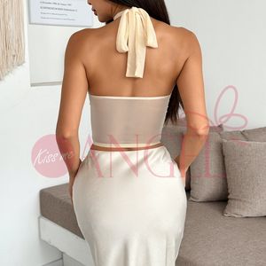 KISS ME ANGEL Mujer sexy y madura usa <span class=keywords><strong>un</strong></span> elegante colgante de tela de red de espina de pescado semitransparente alrededor de su cuello Camisetas sin mangas sexy - Product Image 6