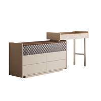 Coiffeuse de luxe moderne rétractable avec miroir LED, plateau en verre cristal, panneau en contreplaqué écologique, ensemble de rangement pour maquillage à domicile