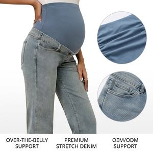 Jeans de maternité extensibles et respirants en gros, longueur intégrale, personnalisables, en denim, polyester/coton, couleur naturelle, automne - Product Image 1