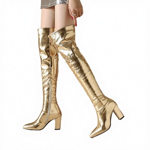 Bottines Western Femme Argent Brillant à Talons Carrés Épais 15CM, Plateforme au-dessus du Genou, Fermeture Éclair Latérale Carrée, Sexy, Automne, Haute Cuisse - Product Image 2