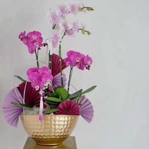 <b>Orchid</b> Flower Arrangement Golden Iron <b>Pot</b> Handmade Festive Celebration Chinese New Year Decor - Product Image 1