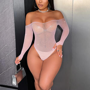 Damenmode Sexy Dessous Siehe Gedanken Jumps uit Mesh Off Shoulder Langarm Inlay Strass Design Jumps uit One Pieces - Product Image 6