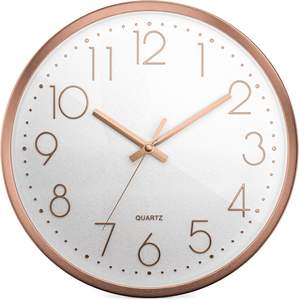 Stylish 12 Inch Rose Gold Metal Frame Quartz Hanging Wall <b>Clock</b> with 3D Numerals Silent <b>Movement</b> Modern Design - Product Image 1