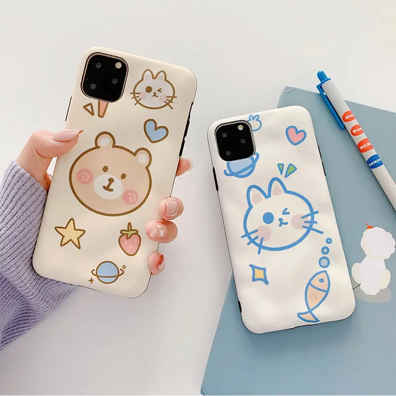 Забавный картонный чехол для телефона с ручной росписью медведя/кота, милый мягкий чехол для мобильного телефона из ТПУ для iPhone 11/11Pro, новинка 2020