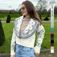 Frühlings-Vintage-Retro-Jacquard-Strickmantel mit Rohkanten-Quastenrevers, lockerer Cardigan-Pullover