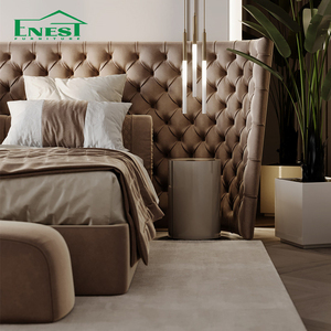 Ensemble de meubles de chambre à coucher de luxe moderne, lit king size capitonné en velours premium avec tête de lit extra large pour projet de villa ou d'hôtel - Product Image 3