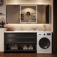 Meuble-lavabo et armoire de buanderie en chêne américain sur mesure, avec lavabo intégré, fabrication sur mesure