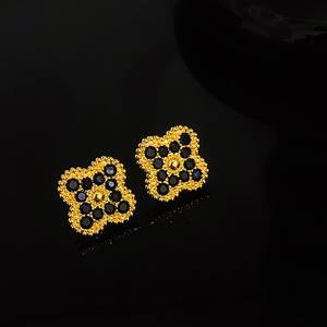 Aretes de Botón de Trébol de Cuatro Hojas de <span class=keywords><strong>Oro</strong></span> de Diseñador Trébol Negro de Marca de Lujo Estilo Van con Perlas, Diamantes y Circonitas - Product Image 5