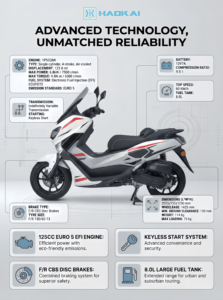Scooter EEC EURO5 <span class=keywords><strong>125CC</strong></span> 4 temps refroidi par air, vitesse maximale de 80 km/h, freins à disque CBS, moto à essence <span class=keywords><strong>125cc</strong></span> - Product Image 2