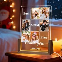 Lampe de nuit LED 3D multicolore en acrylique, base en bois de hêtre en forme de U, à intensité variable, décoration de bureau et de chambre, cadeau de Noël créatif