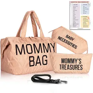 कस्टम निविड़ अंधकार सामग्री डायपर बैग माँ यात्रा देखभाल बैग बड़ी क्षमता डायपर सेट बहुक्रिया गुलाबी माँ बैग