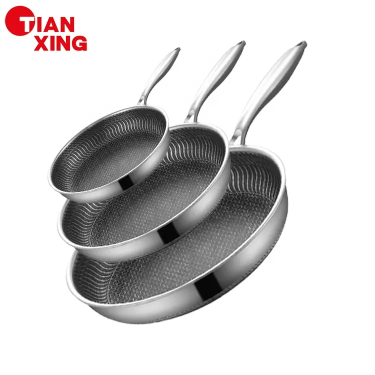 Honeycomb Coating Non-Stick Double Side Frying Pan Triply Stainless Steel Cookware Skillet Pan Egg Cooking Frying Metal Fry Pan