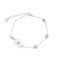 Jietao Maßgefertigtes Pickleball 3D-Bälle Paddel Zirkonia Charm Armband Edelstahl Sportschmuck für Frauen Hochwertiger Schmuck