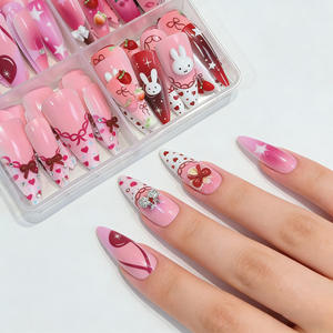 96 <span class=keywords><strong>Uñas</strong></span> Postizas de Estilo Francés Rosa, Pre-Diseñadas, Pintadas a Mano, Desmontables y Reutilizables - Product Image 3