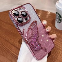 Coque de téléphone portable électroplaquée antichoc 3D à paillettes Quicksand Dream Butterfly pour iPhone 17 Pro Max et 16
