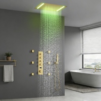 Ensemble de douche thermostatique à LED encastré avec fonction pluie, mitigeur mural en acier inoxydable avec robinet en céramique et jets de massage, douchette à main