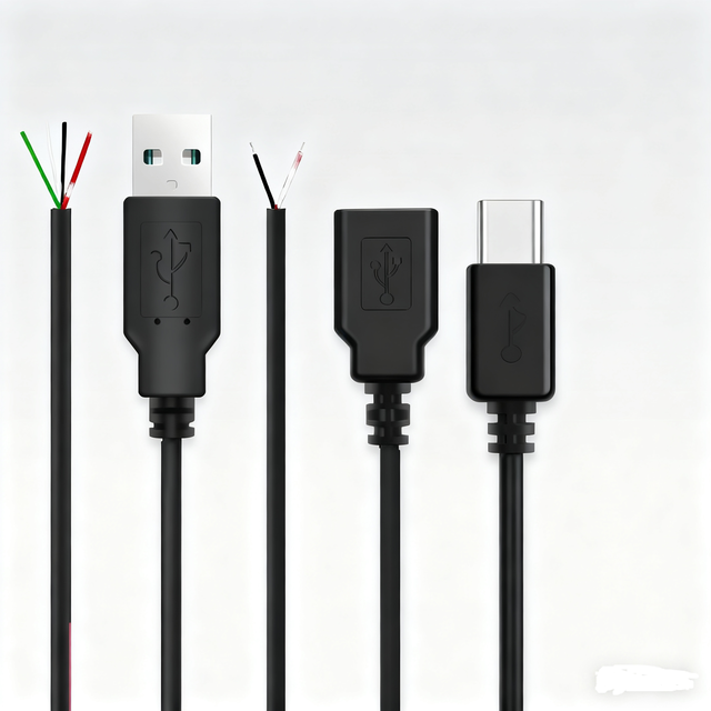 Wholesale Single-Head Connector PVC Jacketed 2A Fast Charging Bare-End Wiring USB Plug 2-Core Power Cord and 4-Core Data Cable