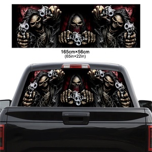 Crâne pistolet camion fenêtre arrière 3D voiture autocollant étanche résistant aux UV extérieur vinyle décalcomanies clair ruban de transfert pour véhicule voiture - Product Image 1