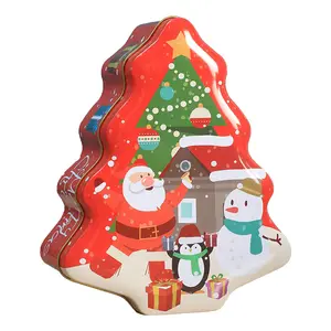 GG531 kotak hadiah Natal besi bentuk manusia salju rumah pohon timah permen kukis buatan tangan gaya baru