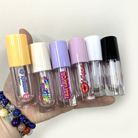 Tube de gloss à lèvres vide personnalisé avec logo, 6,5 ml, tube de gloss à lèvres rond rose vide avec un grand pinceau
