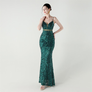 Nuovo Stile 2025 Abito da Sera a Sirena per Red Carpet 33373 #   Abito da festa in chiffon lungo fino al pavimento con paillettes, schiena in rete trasparente e spalline incrociate. - Product Image 2