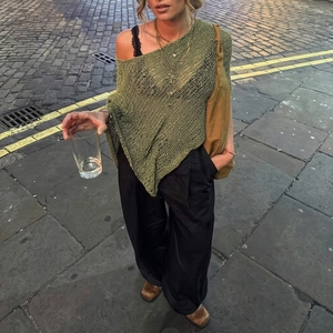 <span class=keywords><strong>Pull</strong></span> en maille vert mousse style grunge 2026 pour femme, <span class=keywords><strong>sexy</strong></span>, épaules dénudées, ample, ajouré, streetwear Y2K, coupe oversize - Product Image 6