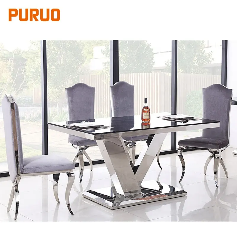 Cucina di lusso sala da pranzo mobili in acciaio inox da tavolo in metallo di base rettangolo tavolo da pranzo