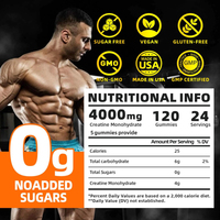Supplément santé végétalien personnalisé en usine OEM Bonbons à la créatine monohydrate pour hommes et femmes Augmente la force musculaire
