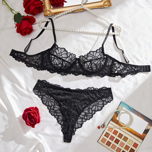 Ensemble de lingerie sexy pour femme avec <span class=keywords><strong>soutien</strong></span>-<span class=keywords><strong>gorge</strong></span> à armatures et culotte, en dentelle et résille ajourée, à franges et à effet push-up - Product Image 2