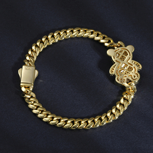 Gioielli alla Moda Hip Hop: <span class=keywords><strong>Collana</strong></span> con Ciondolo Orso e Bracciale a Catena in Oro - Product Image 6