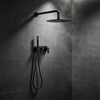 Système de douche encastré noir HONGDEC, pomme de douche ronde à 2 fonctions avec douchette à main, kit de douche mural pour salle de bain