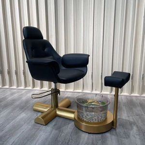 Sillón de Pedicura Moderno Tapizado con Bañera para Pies, Altura Ajustable, Color Negro y Dorado, Muebles de Salón - Product Image 4