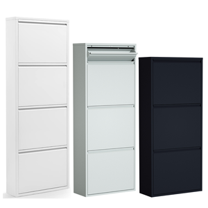 Armoire à chaussures en métal à 4 tiroirs rabattables Armoire à chaussures nordique Armoire à chaussures en acier ultra mince Rangement pour entrée et couloir - Product Image 1