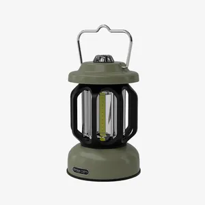 Lampe de camp rétro en métal rechargeable de type C à double alimentation Lanterne de camping vintage portable et étanche avec crochet