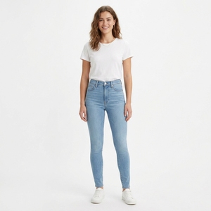 Jeans de Mezclilla Ajustados de Cintura Alta y Lavado Claro para Mujer, Pantalones Casuales de Algodón Transpirable de Color Sólido, Estilo Primavera - Product Image 1