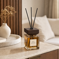 Diffuseur de parfum carré en verre Hailandi sans alcool, longue durée, sans flamme, aromathérapie, avec bouchon en bois et bâtonnets en rotin pour la maison et l'hôtel