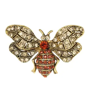 Custom Gold Stone Rhinestone Honey Bee Brooch Crystal Insect Women Pin