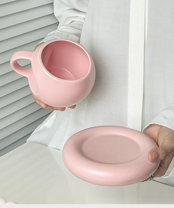 Taza de leche de bola hinchada minimalista, con posavasos a juego, decoración para el hogar y la habitación, taza regordeta y platillo, bonito añadido a tu <span class=keywords><strong>Tiempo</strong></span> de café, nueva - Product Image 6