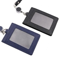 Sarung Dompet RFID Tempat Kartu ID Kulit dengan 4 Slot Kartu dan Tali/Tali Leher. Gulungan Lencana Dapat Ditarik Tambahan