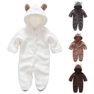 Combinaison pour bébé en polaire corail à capuche et manches longues, tenue mignonne et chaude pour tout-petits, marron avec oreilles, automne-hiver - Product Image 2