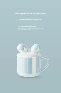 Tazza da Caffè in Ceramica <span class=keywords><strong>Rosa</strong></span> Iridescente con Coperchio a Fiocco 3D, Elegante Stoviglie Lucida per il Caffè Quotidiano e Regali - Product Image 5